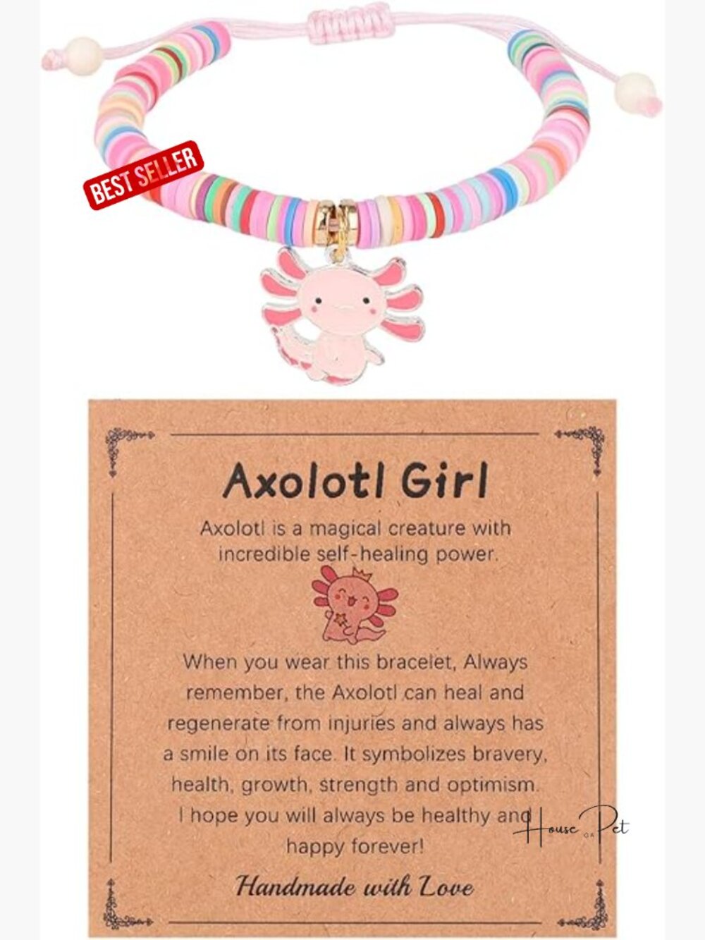 Adjustable Axolotl Charm Bracelet, Kawaii Stretchy Jewelry Gift